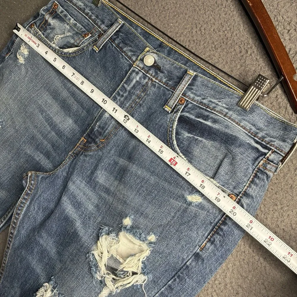 Levis Jeans Mens 36x34 Blue Denim 527 Low Boot Cut Medium Wash Flare Thrashed